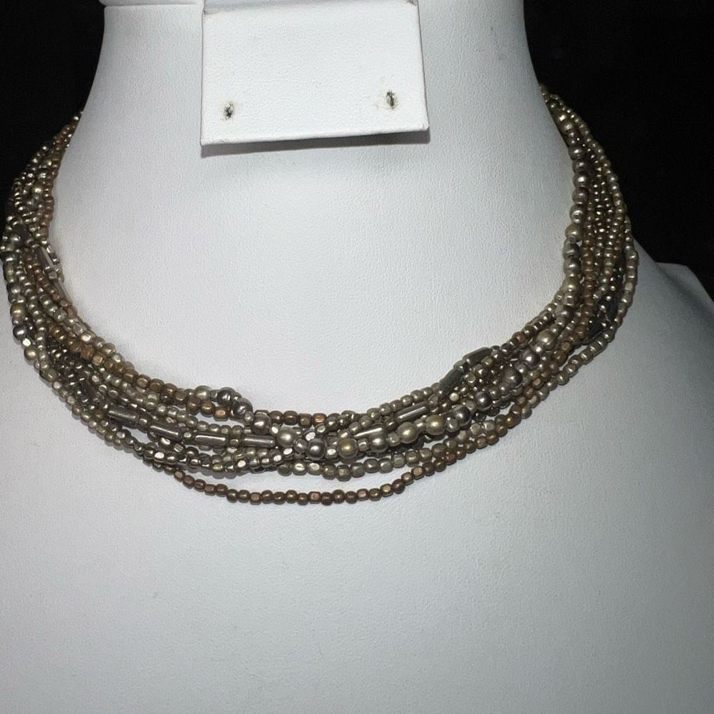 Multi Strand Seed Bead and Metal Bead Necklace